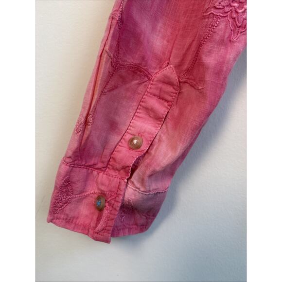 Anthropologie Pilcro Embroidered Tonal Pink Tie Dye Button Up S Boho Cottagecore - Picture 6 of 16